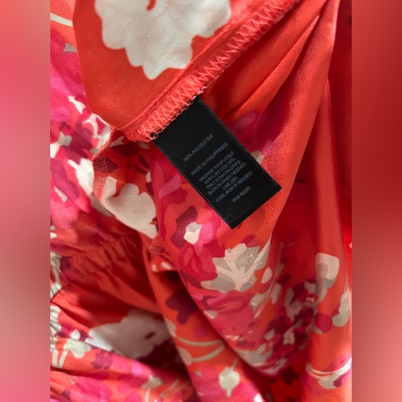 3/$15 Express Orange Pink Floral Silky Batwing Drop Waist Mini Dress Medium - Picture 3 of 9
